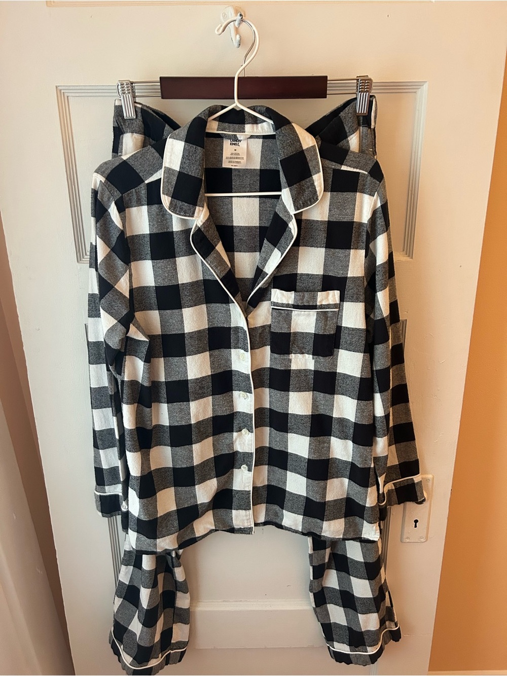 Lands End Black and White Buffalo Check Pajama Set